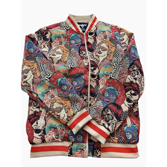 V.I.P. Collection Men's Multi Faces Jacquard Varsity Bomber Jacket Size L